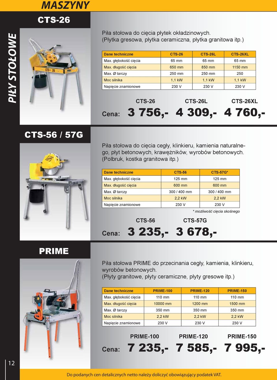 tarczy 250 mm 250 mm 250 Moc silnika 1,1 kw 1,1 kw 1,1 kw Napięcie znamionowe 230 V 230 V 230 V : CTS-26 3 756,- CTS-26L 4 309,- CTS-26XL 4 760,- CTS-56 / 57G Piła stołowa do cięcia cegły, klinkieru,