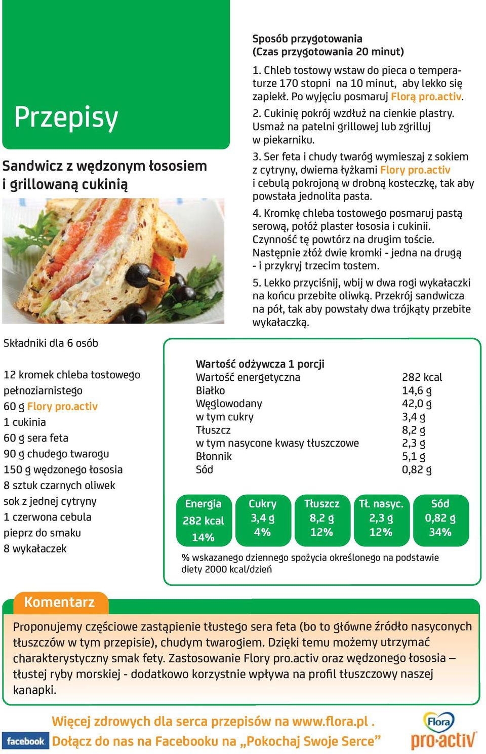 przygotowania 20 minut) 1. Chleb tostowy wstaw do pieca o temperaturze 170 stopni na 10 minut, aby lekko się zapiekł. Po wyjęciu posmaruj Florą pro.activ. 2. Cukinię pokrój wzdłuż na cienkie plastry.