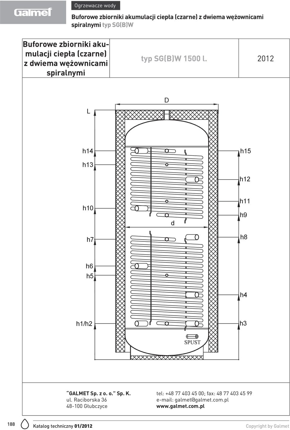 2012 L D h14 h15 h13 h10 h7 d h11 h9 h8 h6 h5 h4 h1/h2 h3 SPUST GALMET Sp. z o. o. Sp. K. ul.
