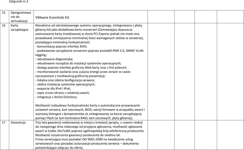 funkcjonalność: - komunikacja poprzez interfejs RJ45; - podstawowe zarządzanie serwerem poprzez protokół IPMI 2.