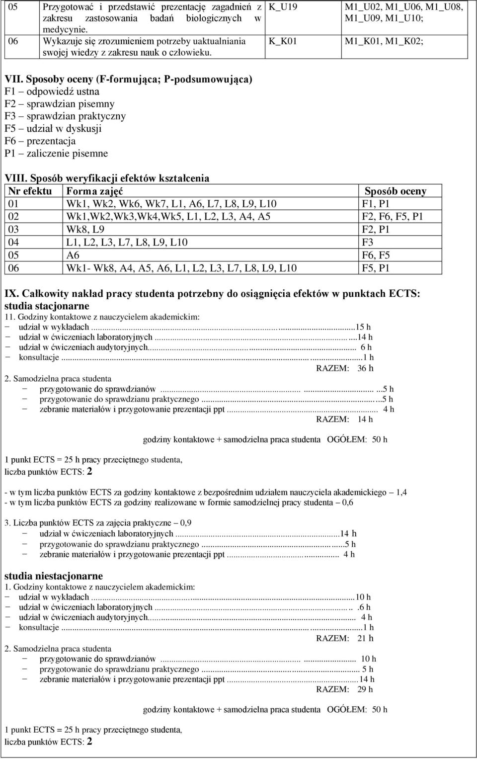 M1_U06, M1_U08, M1_U09, M1_U10; M1_K01, M1_K02; VIII.