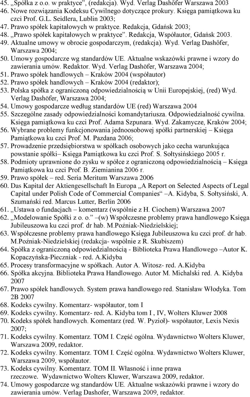 Verlag Dashőfer, Warszawa 2004; 50. Umowy gospodarcze wg standardów UE. Aktualne wskazówki prawne i wzory do zawierania umów. Redaktor. Wyd. Verlag Dashöfer, Warszawa 2004; 51.