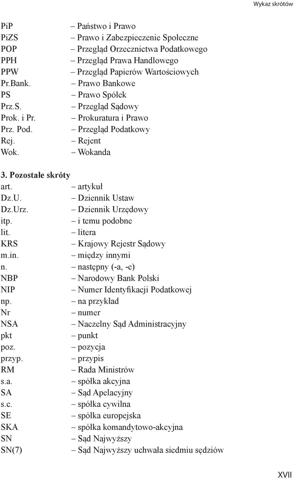 Prawo Przegląd Podatkowy Rejent Wokanda 3. Pozostałe skróty art. artykuł Dz.U. Dziennik Ustaw Dz.Urz. Dziennik Urzędowy itp. i temu podobne lit. litera KRS Krajowy Rejestr Sądowy m.in.