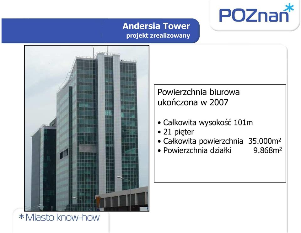 Całkowita wysokość 101m 21 pięter