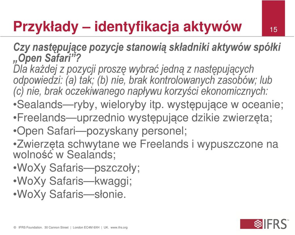 oczekiwanego napływu korzyści ekonomicznych: Sealands ryby, wieloryby itp.