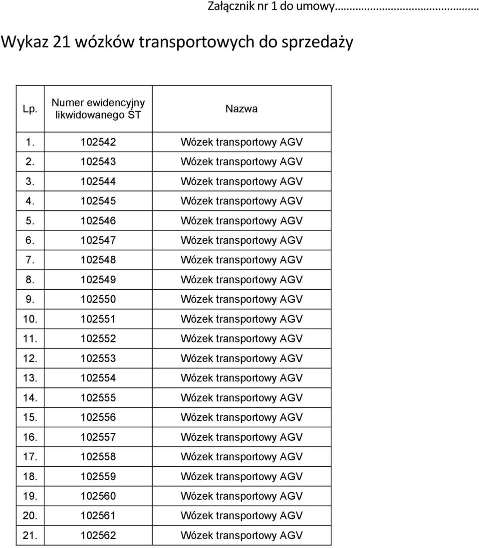 102550 Wózek transportowy AGV 10. 102551 Wózek transportowy AGV 11. 102552 Wózek transportowy AGV 12. 102553 Wózek transportowy AGV 13. 102554 Wózek transportowy AGV 14.