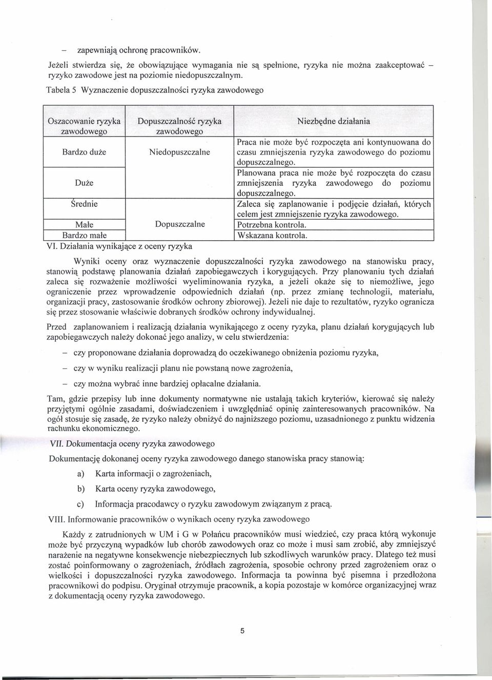 Niedopuszczalne czasu zmniejszenia ryzyka zawodowego do poziomu dopuszczalnego. Planowana praca nie może być rozpoczęta do czasu Duże zmniejszenia ryzyka zawodowego do poziomu dopuszczalnego.