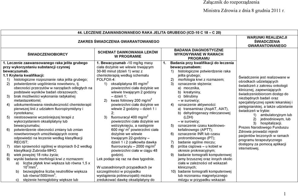 1 Kryteria kwalifikacji: 1) histologiczne rozpoznanie raka jelita grubego; 2) potwierdzenie uogólnienia nowotworu, tj.