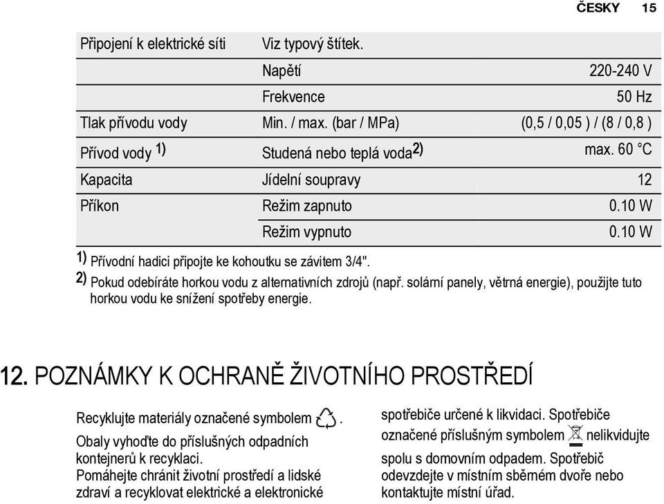 2) Pokud odebíráte horkou vodu z alternativních zdrojů (např. solární panely, větrná energie), použijte tuto horkou vodu ke snížení spotřeby energie. 12.