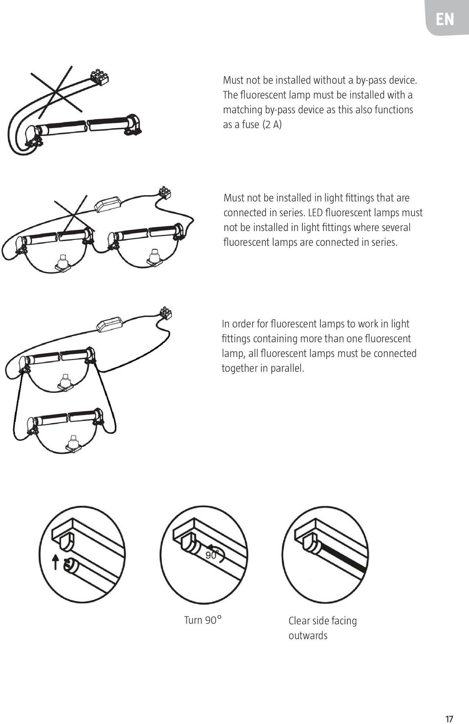 light fittings that are connected in series.