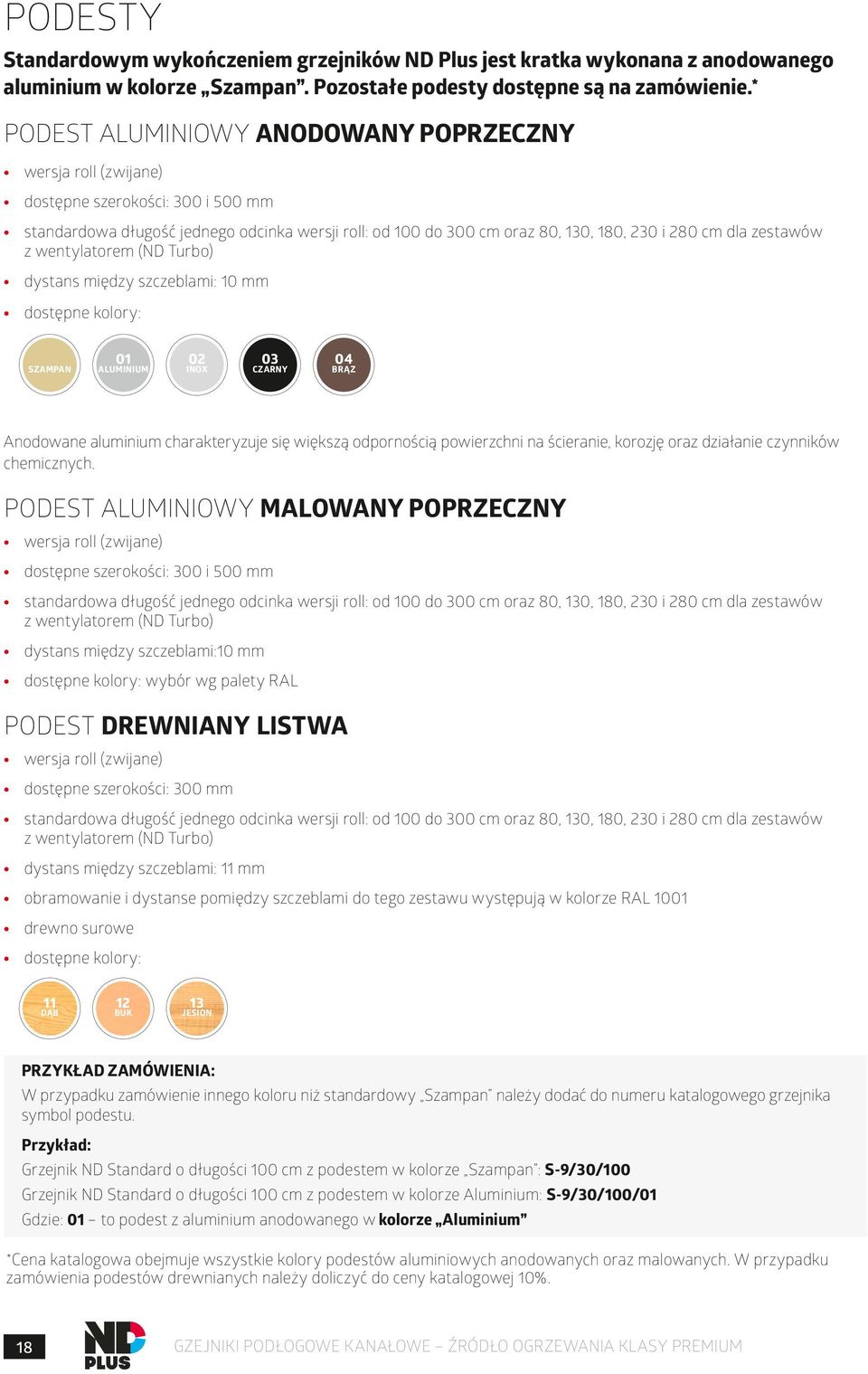 zestawów z wentylatorem (ND Turbo) dystans między szczeblami: 10 mm dostępne kolory: SZAMPAN 01 ALUMINIUM 02 INOX 03 CZARNY 04 BRĄZ Anodowane aluminium charakteryzuje się większą odpornością