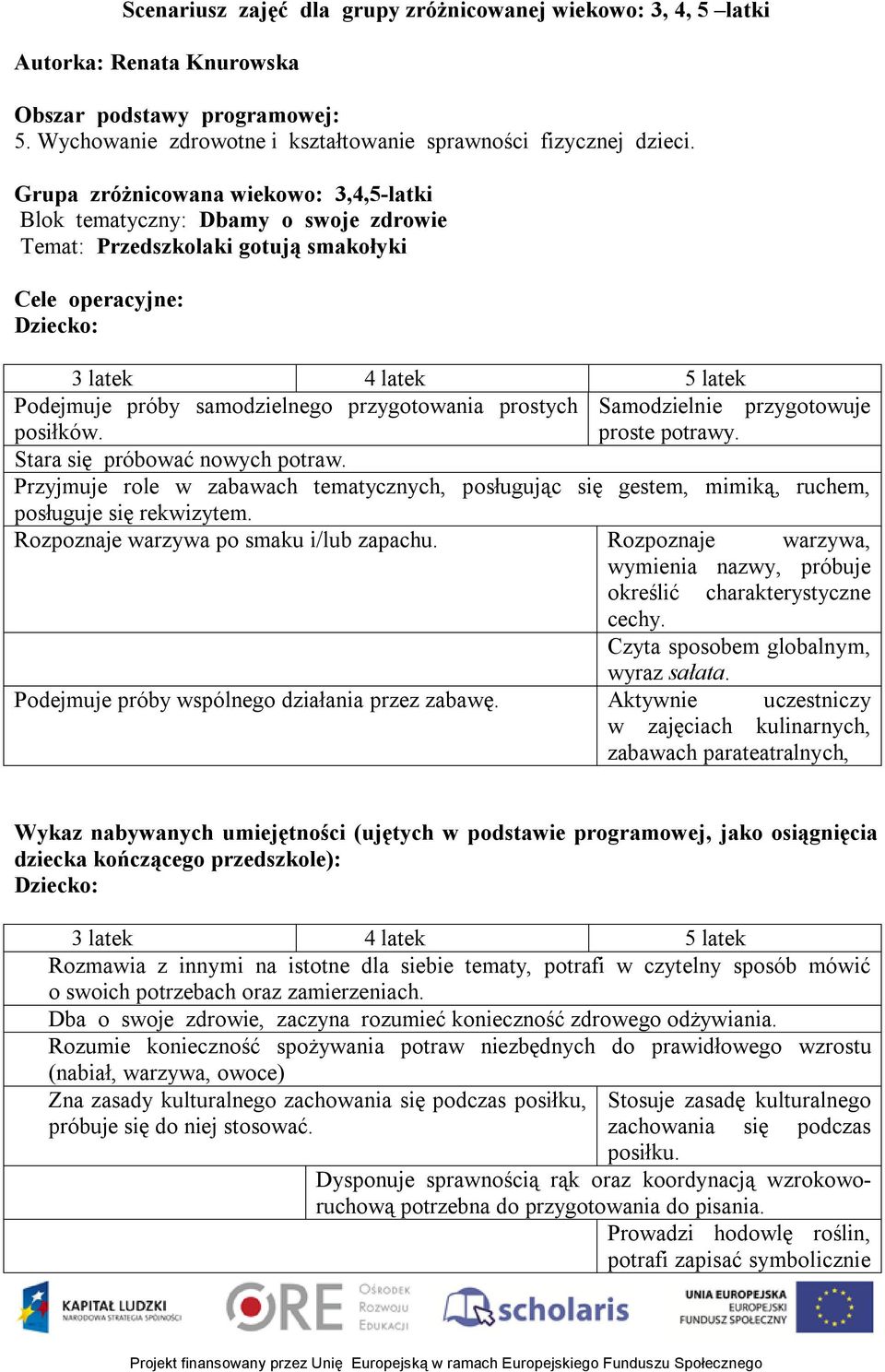 przygotowania prostych posiłków. Samodzielnie przygotowuje proste potrawy. Stara się próbować nowych potraw.