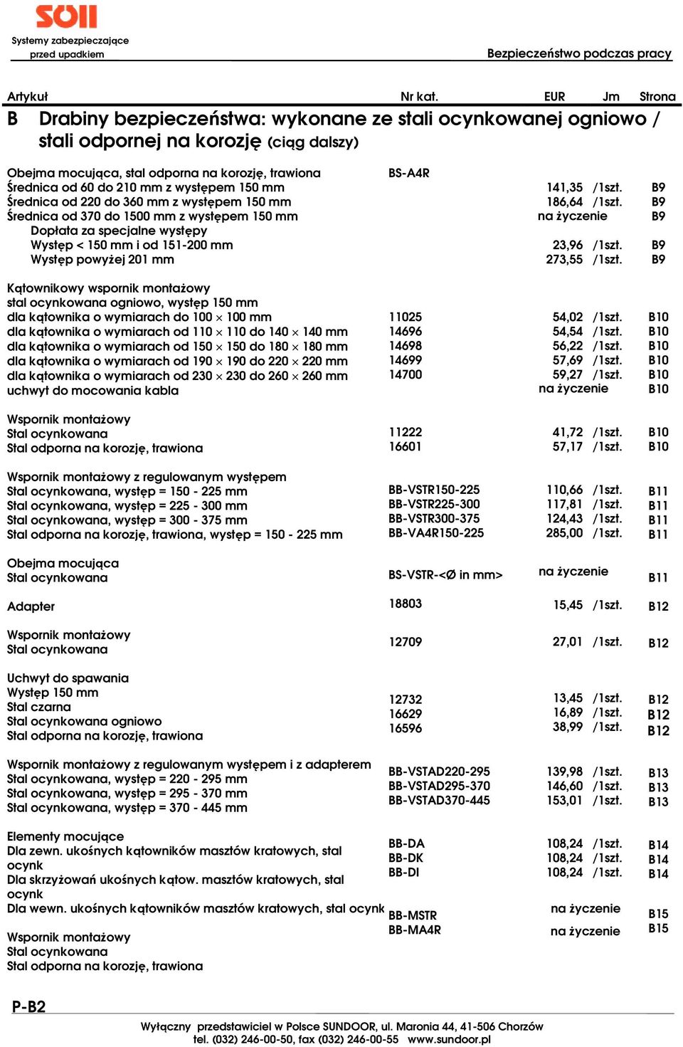 mm BS-A4R 141,35 186,64 23,96 273,55 B9 B9 B9 B9 B9 Kątownikowy wspornik montaŝowy stal ocynkowana ogniowo, występ 150 mm dla kątownika o wymiarach do 100 100 mm dla kątownika o wymiarach od 110 110