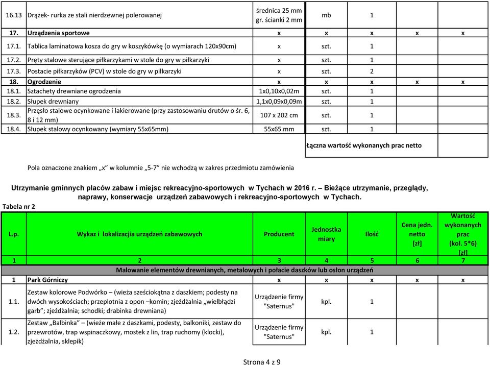 2. Słupek drewniany 1,1x0,09x0,09m 18.3. Przęsło stalowe ocynkowane i lakierowane (przy zastosowaniu drutów o śr. 6, 8 i 12 mm) 107 x 202 cm 18.4.