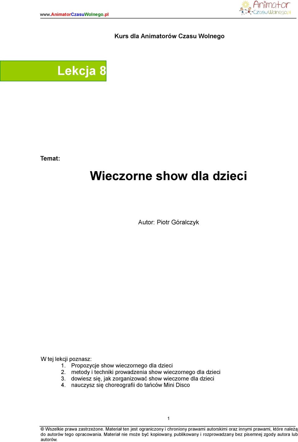 metody i techniki prowadzenia show wieczornego dla dzieci 3.