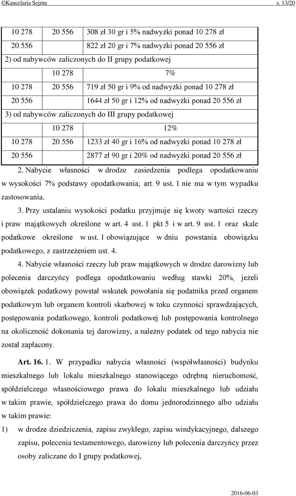 i 9% od nadwyżki ponad 10 278 zł 20 556 1644 zł 50 gr i 12% od nadwyżki ponad 20 556 zł 3) od nabywców zaliczonych do III grupy podatkowej 10 278 12% 10 278 20 556 1233 zł 40 gr i 16% od nadwyżki