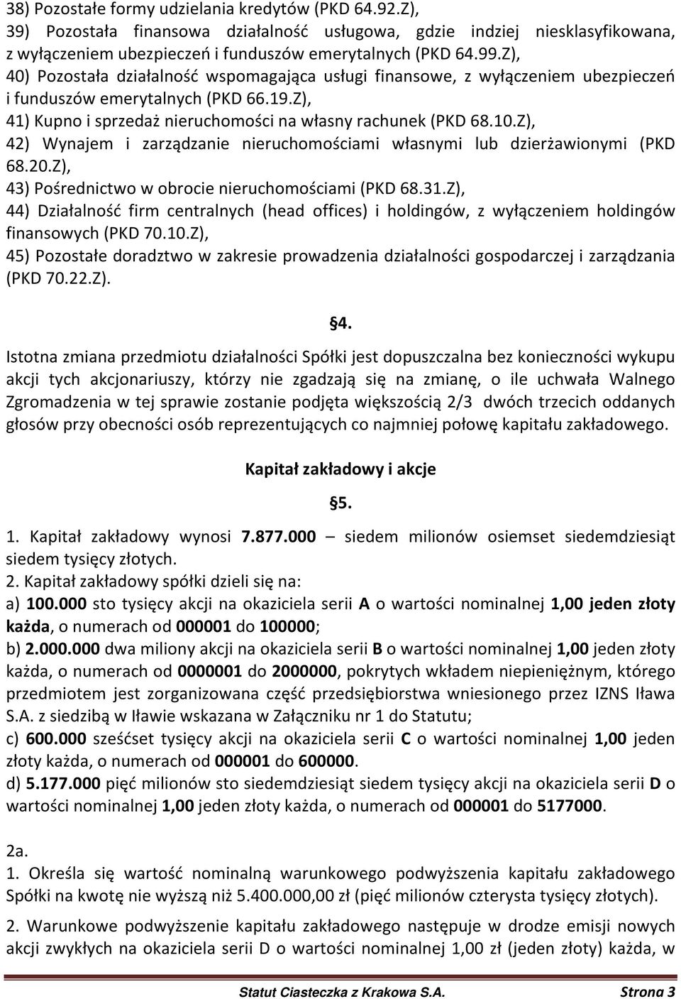 Z), 42) Wynajem i zarządzanie nieruchomościami własnymi lub dzierżawionymi (PKD 68.20.Z), 43) Pośrednictwo w obrocie nieruchomościami (PKD 68.31.