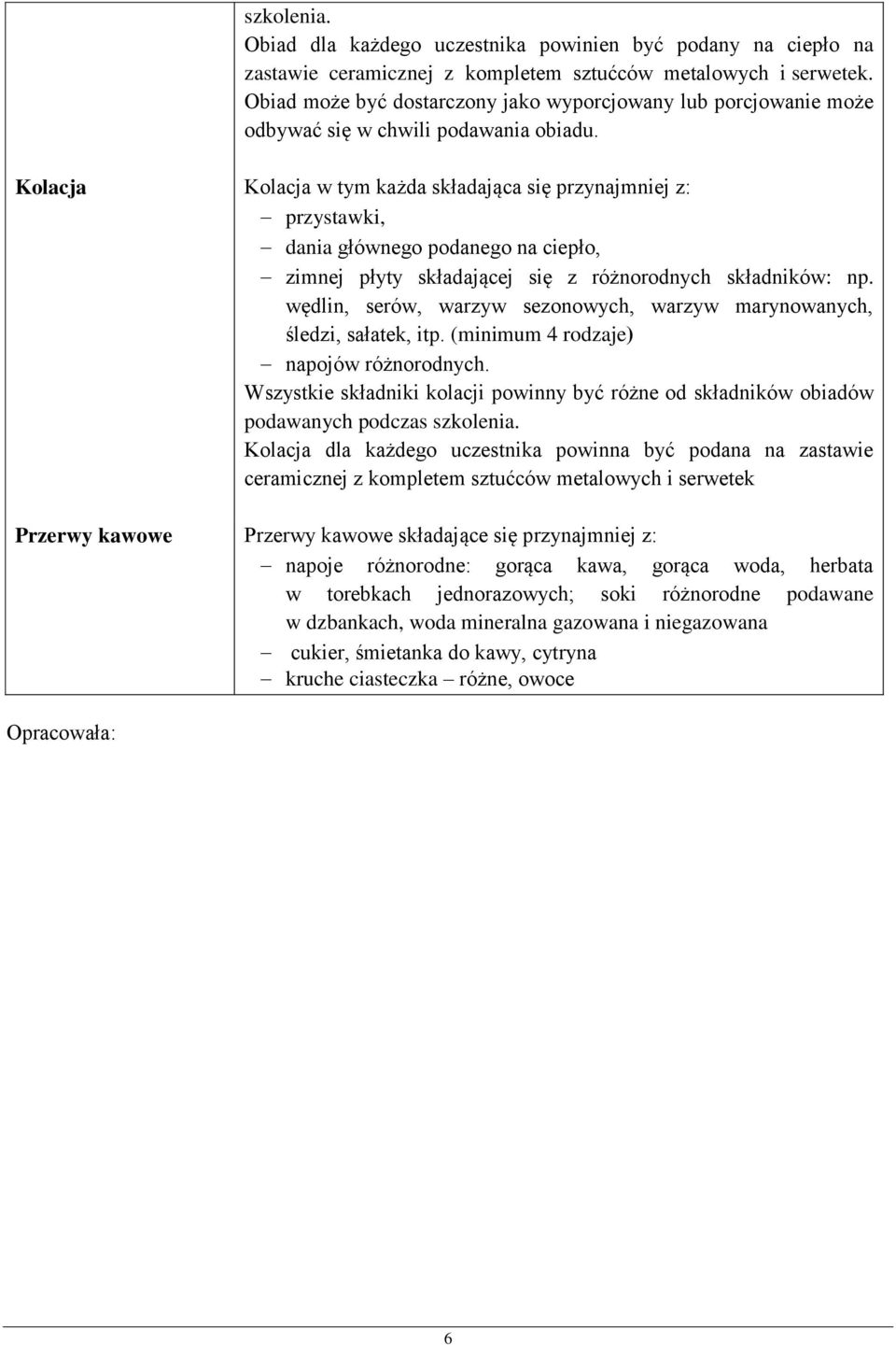 Kolacja Kolacja w tym każda składająca się przynajmniej z: przystawki, dania głównego podanego na ciepło, zimnej płyty składającej się z różnorodnych składników: np.