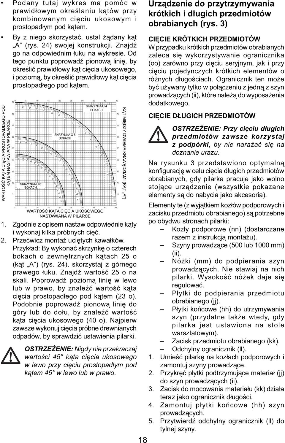 WARTOŚĆ KĄTA CIĘCIA PROSTOPADŁEGO POD KĄTEM NASTAWIANA W PILARCE 45 40 35 30 25 20 15 10 5 0 5 10 15 20 25 30 35 40 45 85 85 85 80 80 75 80 75 70 65 75 70 60 55 SKRZYNKA O 8 BOKACH 65 70 50 60 45 65