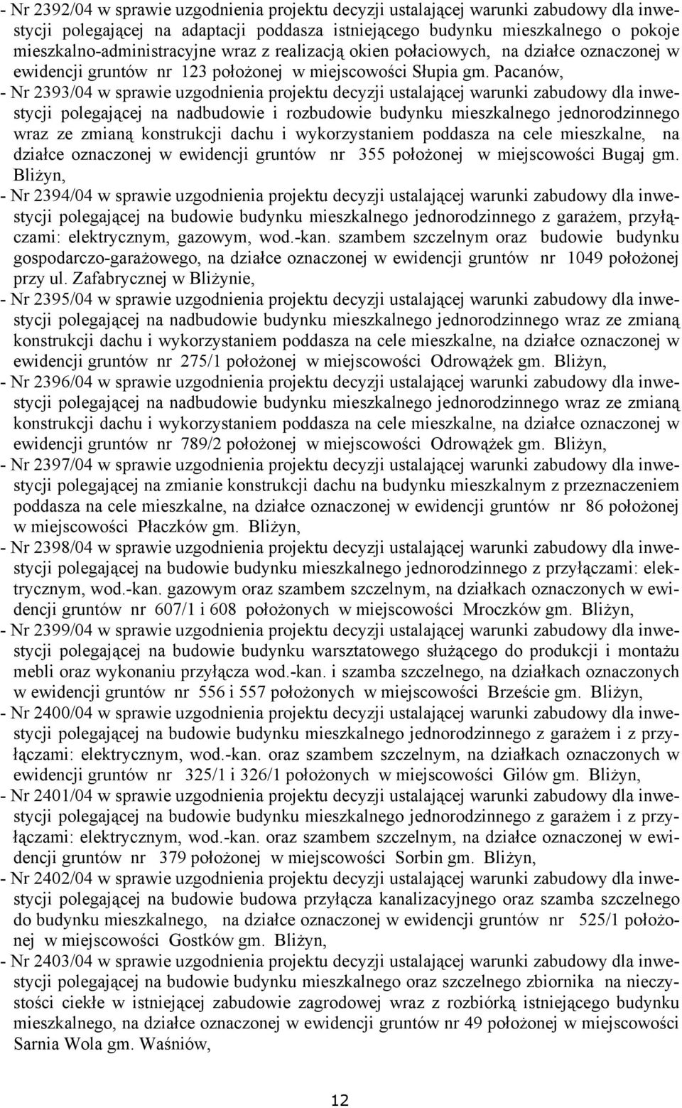 Pacanów, - Nr 2393/04 w sprawie uzgodnienia projektu decyzji ustalającej warunki zabudowy dla inwestycji polegającej na nadbudowie i rozbudowie budynku mieszkalnego jednorodzinnego wraz ze zmianą