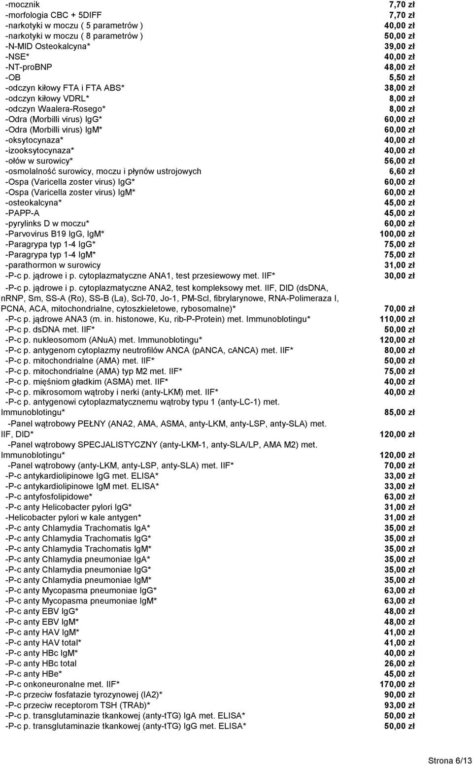 zoster virus) IgG* -Ospa (Varicella zoster virus) IgM* -osteokalcyna* -PAPP-A -pyrylinks D w moczu* -Parvovirus B19 IgG, IgM* -Paragrypa typ 1-4 IgG* -Paragrypa typ 1-4 IgM* -parathormon w surowicy