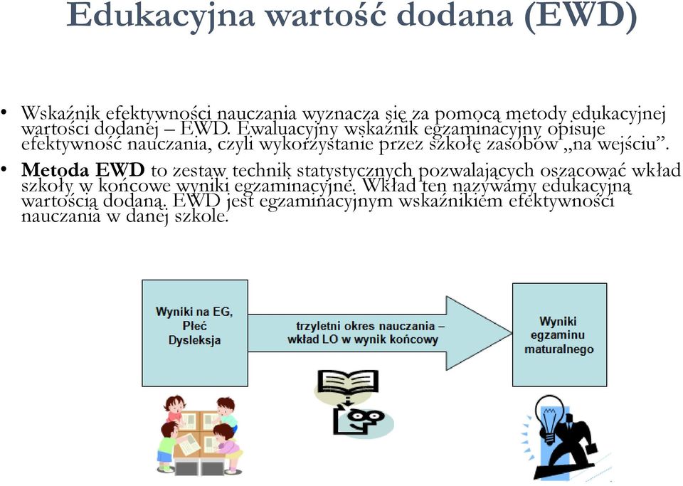 Ewaluacyjny wskaźnik egzaminacyjny opisuje efektywność nauczania, czyli wykorzystanie przez szkołę zasobów na wejściu.