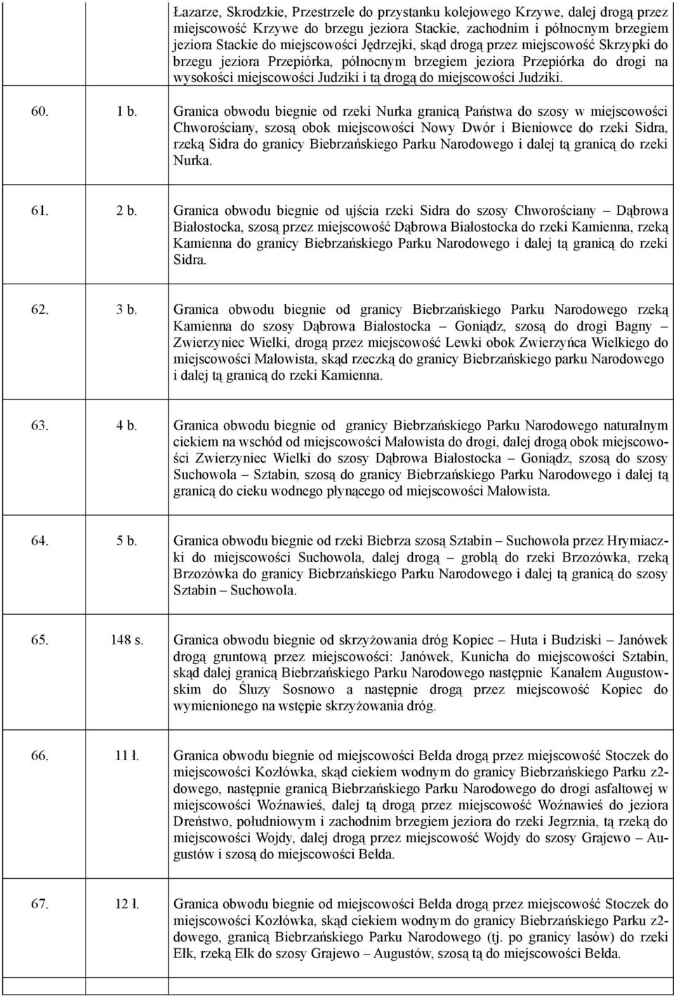 1 b. Granica obwodu biegnie od rzeki Nurka granicą Państwa do szosy w miejscowości Chworościany, szosą obok miejscowości Nowy Dwór i Bieniowce do rzeki Sidra, rzeką Sidra do granicy Biebrzańskiego