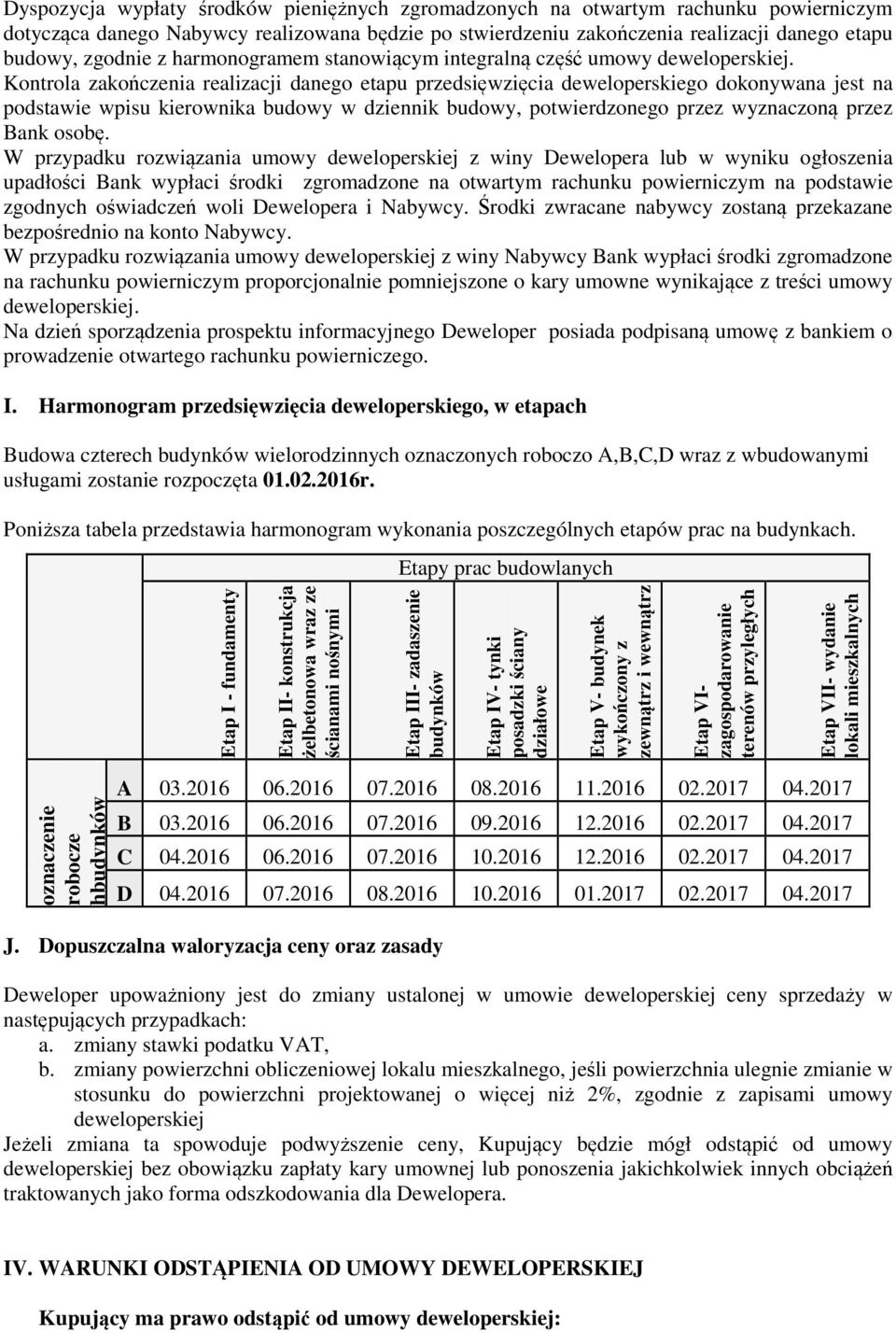 Kontrola zakończenia realizacji danego etapu przedsięwzięcia deweloperskiego dokonywana jest na podstawie wpisu kierownika budowy w dziennik budowy, potwierdzonego przez wyznaczoną przez Bank osobę.