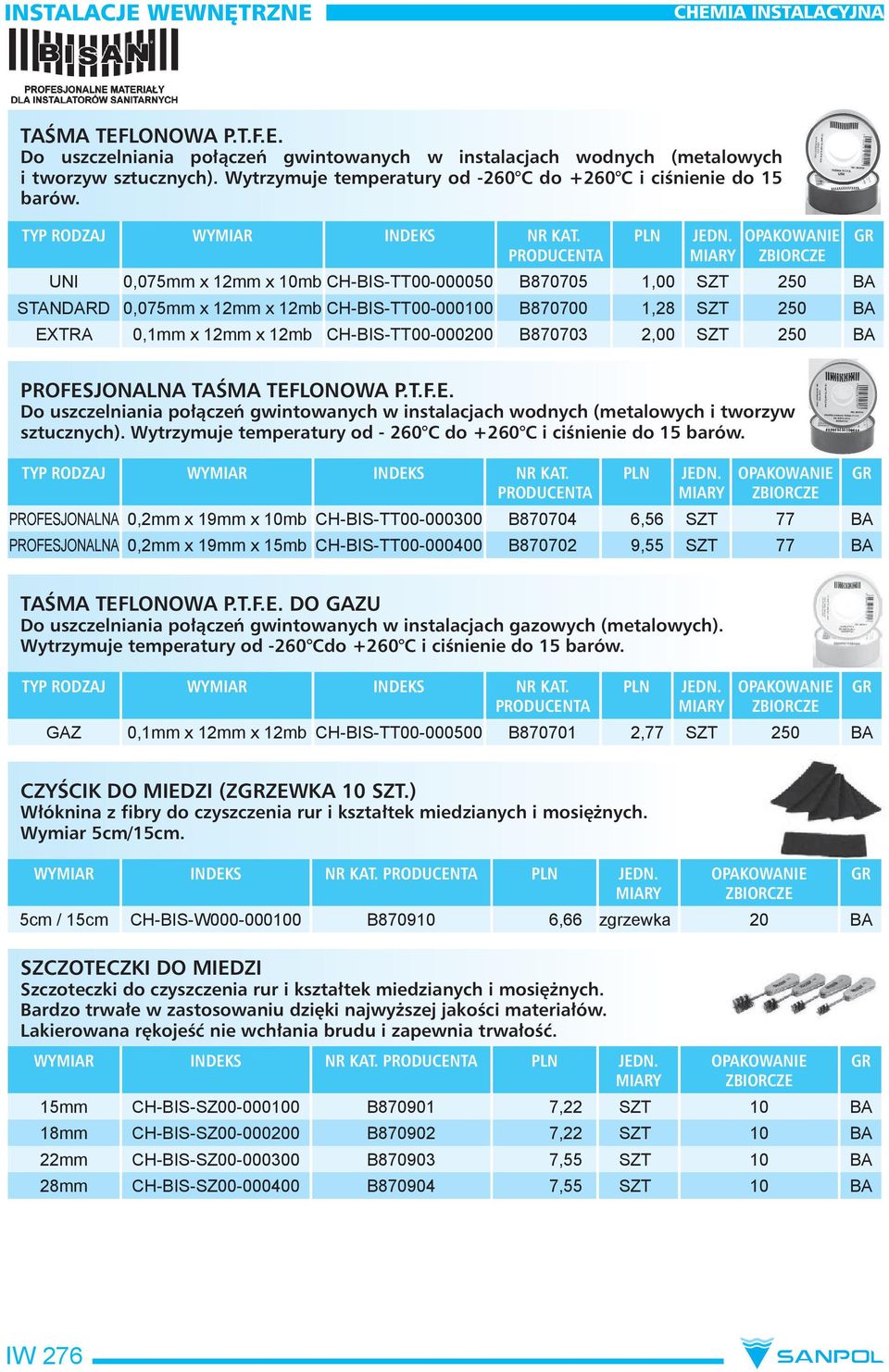 2,00 SZT 250 BA PROFESJONALNA TAŚMA TEFLONOWA P.T.F.E. Do uszczelniania połączeń gwintowanych w instalacjach wodnych (metalowych i tworzyw sztucznych).