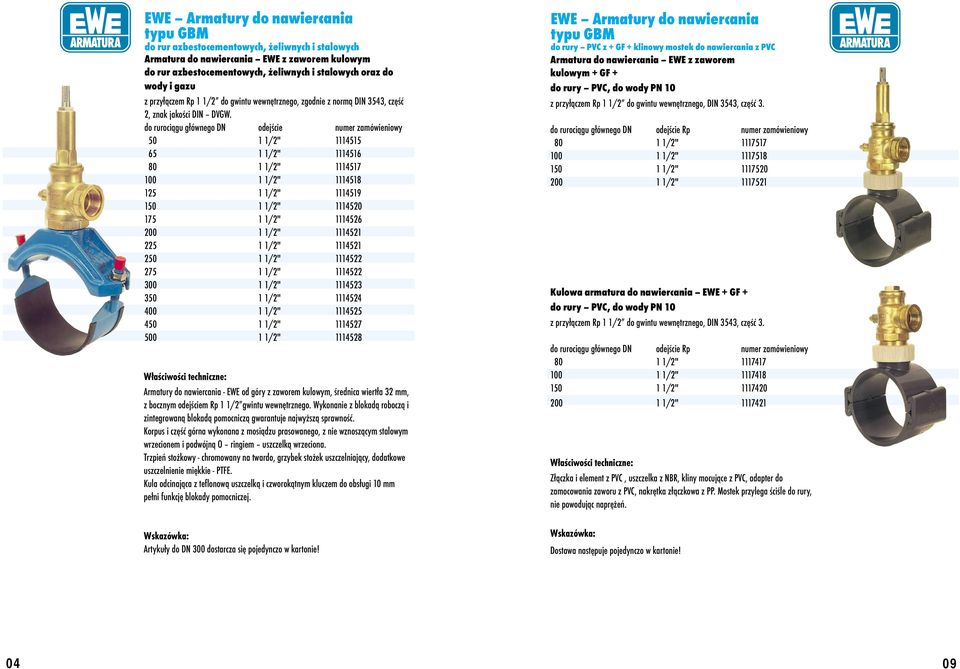 do rurociągu głównego DN odejście numer zamówieniowy 50 1 1/2" 1114515 65 1 1/2" 1114516 80 1 1/2" 1114517 100 1 1/2" 1114518 125 1 1/2" 1114519 150 1 1/2" 1114520 175 1 1/2" 1114526 200 1 1/2"