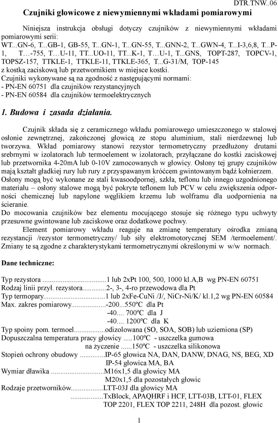 ..G-31/M, TOP-145 z kostką zaciskową lub przetwornikiem w miejsce kostki.