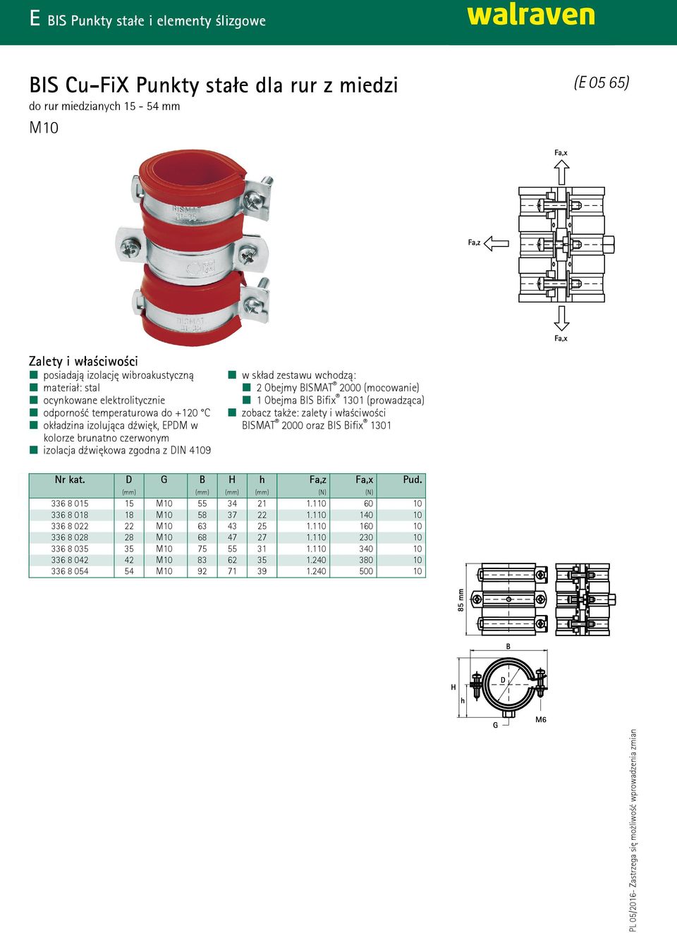 (prowadząca) zobacz także: zalety i właściwości BISMAT 2000 oraz BIS Bifix 1301 Nr kat. D G B H h Fa,z Fa,x Pud. (mm) (mm) (mm) (mm) (N) (N) 336 8 015 15 M10 55 34 21 1.