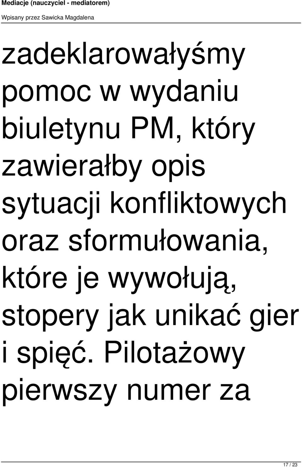 sformułowania, które je wywołują, stopery jak