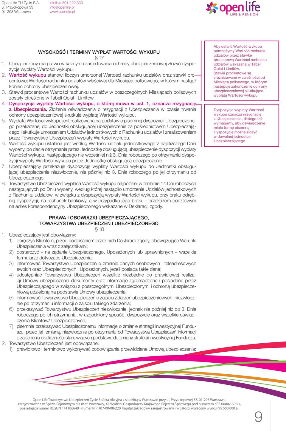 ubezpieczeniowej. 3. Stawki procentowe Wartości rachunku udziałów w poszczególnych Miesiącach polisowych zostały określone w Tabeli Opłat i Limitów. 4.