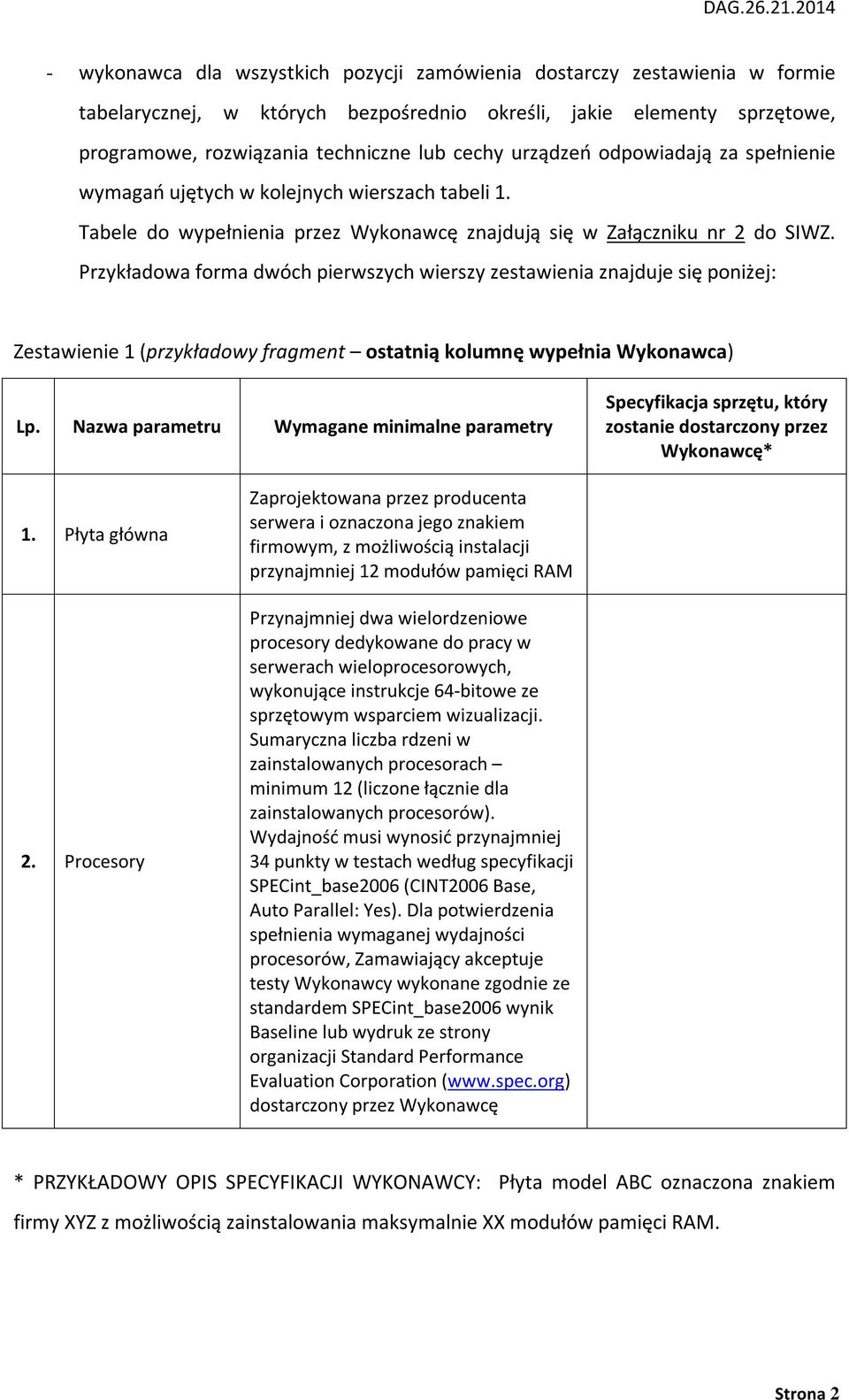 Przykładowa forma dwóch pierwszych wierszy zestawienia znajduje się poniżej: Zestawienie 1 (przykładowy fragment ostatnią kolumnę wypełnia Wykonawca) Specyfikacja sprzętu, który zostanie dostarczony