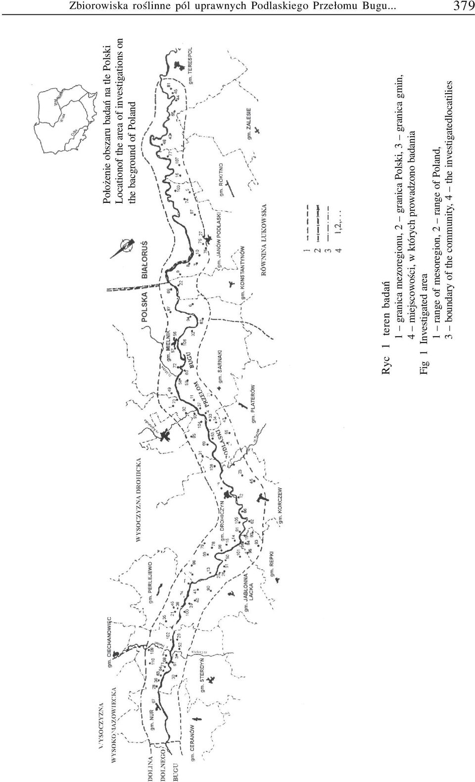Poland Ryc 1 teren badañ 1 granica mezoregionu, 2 granica Polski, 3 granica gmin, 4 miejscowoœci, w