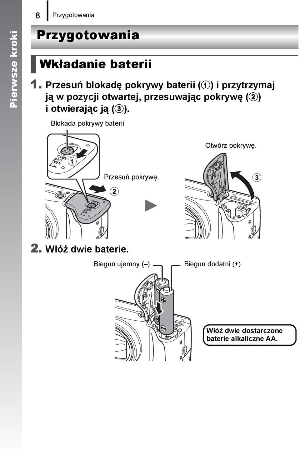 pokrywę (b) iotwierając ją (c). Blokada pokrywy baterii a Przesuń pokrywę.