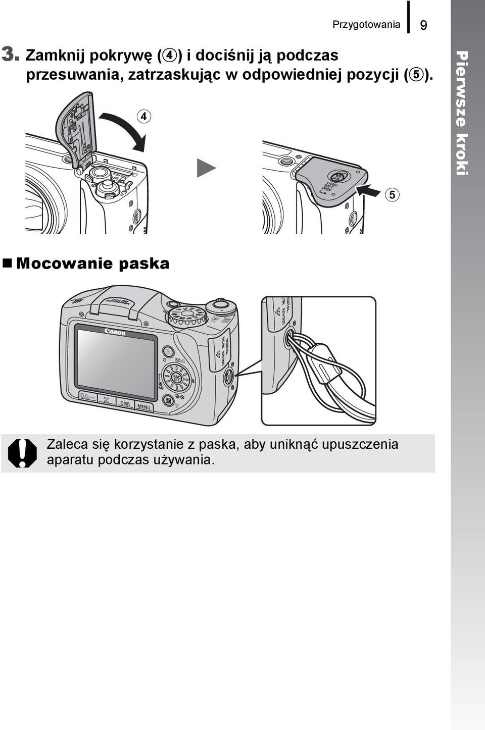 zatrzaskując w odpowiedniej pozycji (e).