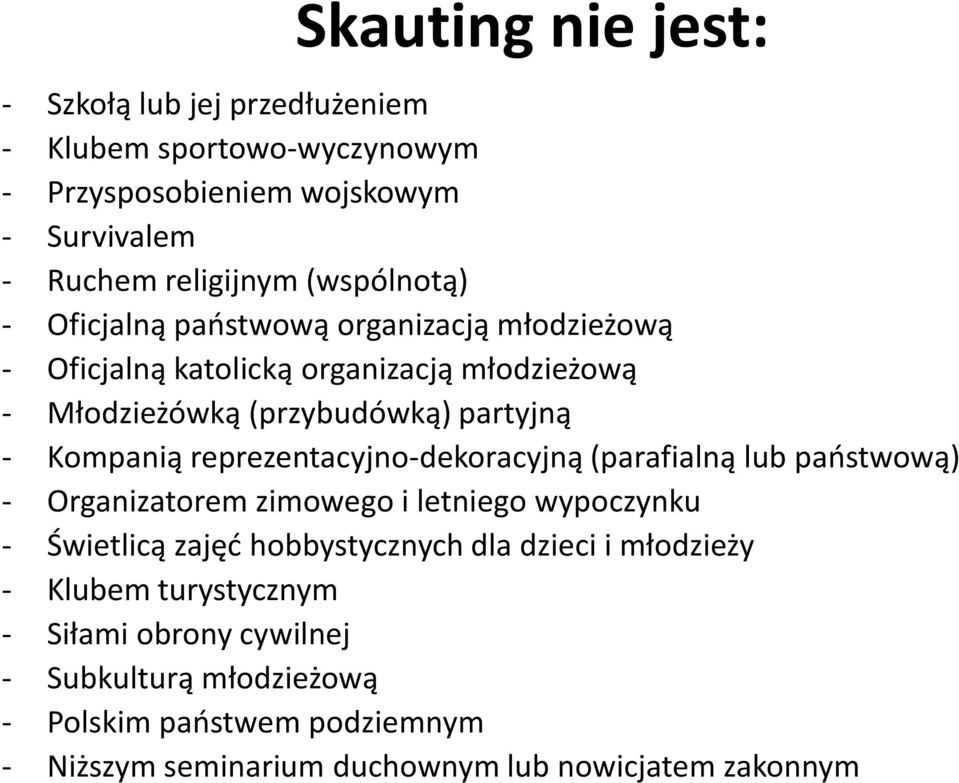 Kompanią reprezentacyjno-dekoracyjną (parafialną lub paostwową) - Organizatorem zimowego i letniego wypoczynku - Świetlicą zajęd hobbystycznych dla