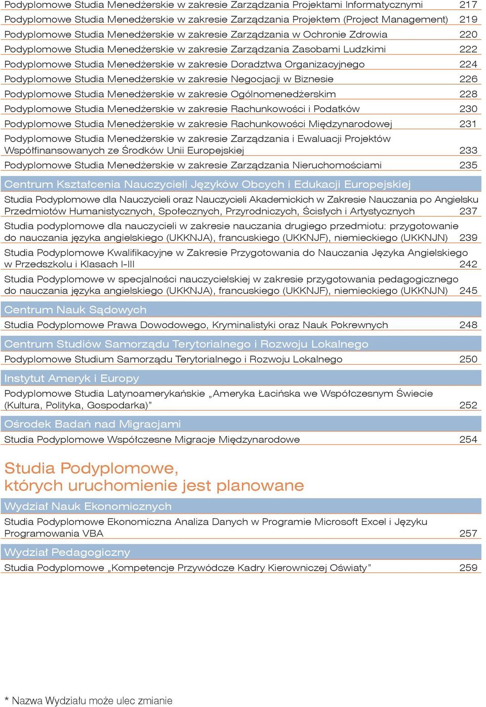 Organizacyjnego 224 Podyplomowe Studia Menedżerskie w zakresie Negocjacji w Biznesie 226 Podyplomowe Studia Menedżerskie w zakresie Ogólnomenedżerskim 228 Podyplomowe Studia Menedżerskie w zakresie