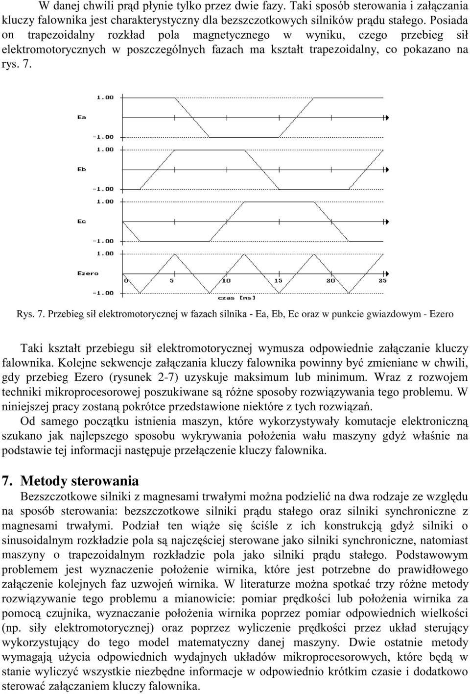 Rys. 7. Przebieg si³ elektromotorycznej w fazach silnika - Ea, Eb, Ec oraz w punkcie gwiazdowym - Ezero Taki kszta³t przebiegu si³ elektromotorycznej wymusza odpowiednie za³¹czanie kluczy falownika.