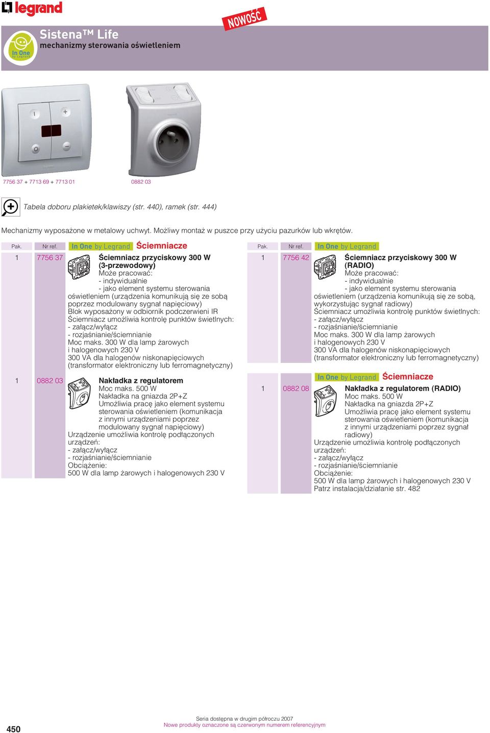 In One by Legrand Âciemniacze 1 7756 37 Âciemniacz przyciskowy 300 W (3-przewodowy) Mo e pracowaç: - indywidualnie - jako element systemu sterowania oêwietleniem (urzàdzenia komunikujà si ze sobà