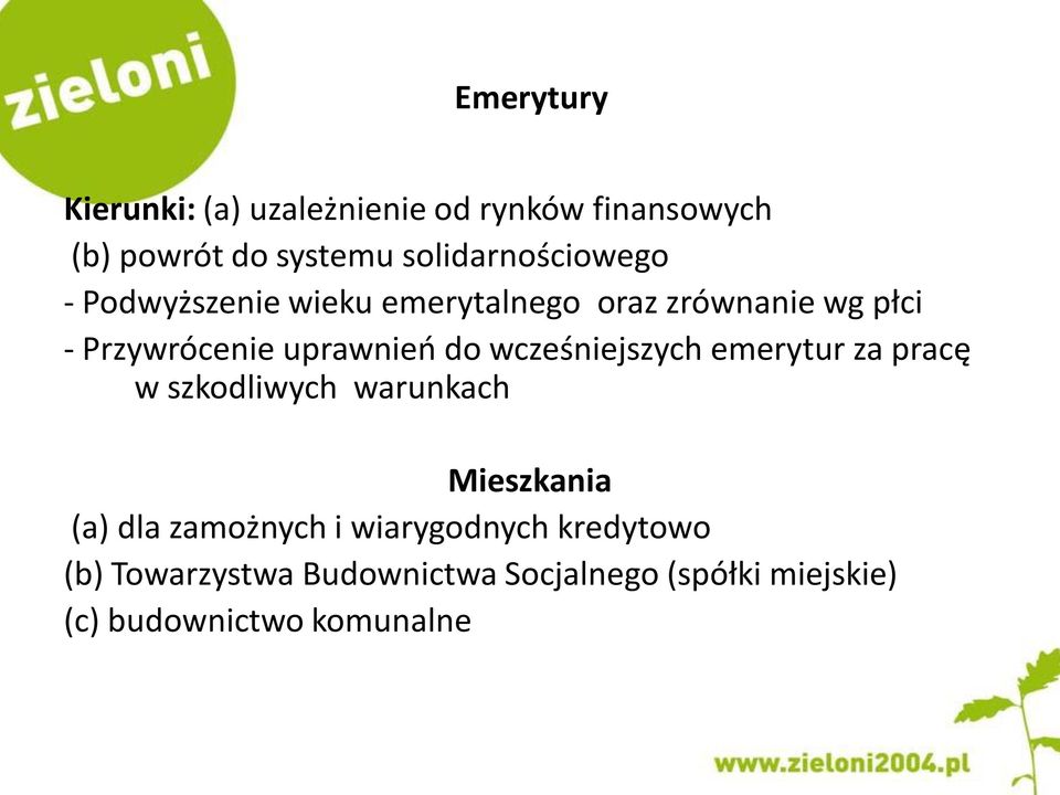 uprawnieo do wcześniejszych emerytur za pracę w szkodliwych warunkach Mieszkania (a) dla