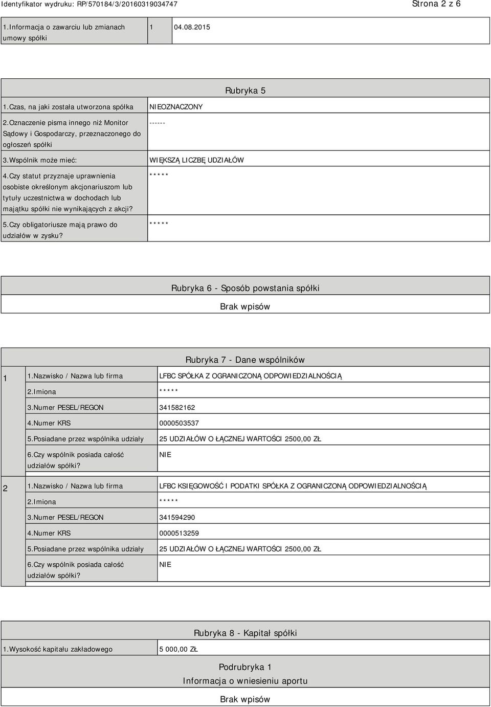 Czy statut przyznaje uprawnienia osobiste określonym akcjonariuszom lub tytuły uczestnictwa w dochodach lub majątku spółki nie wynikających z akcji? 5.