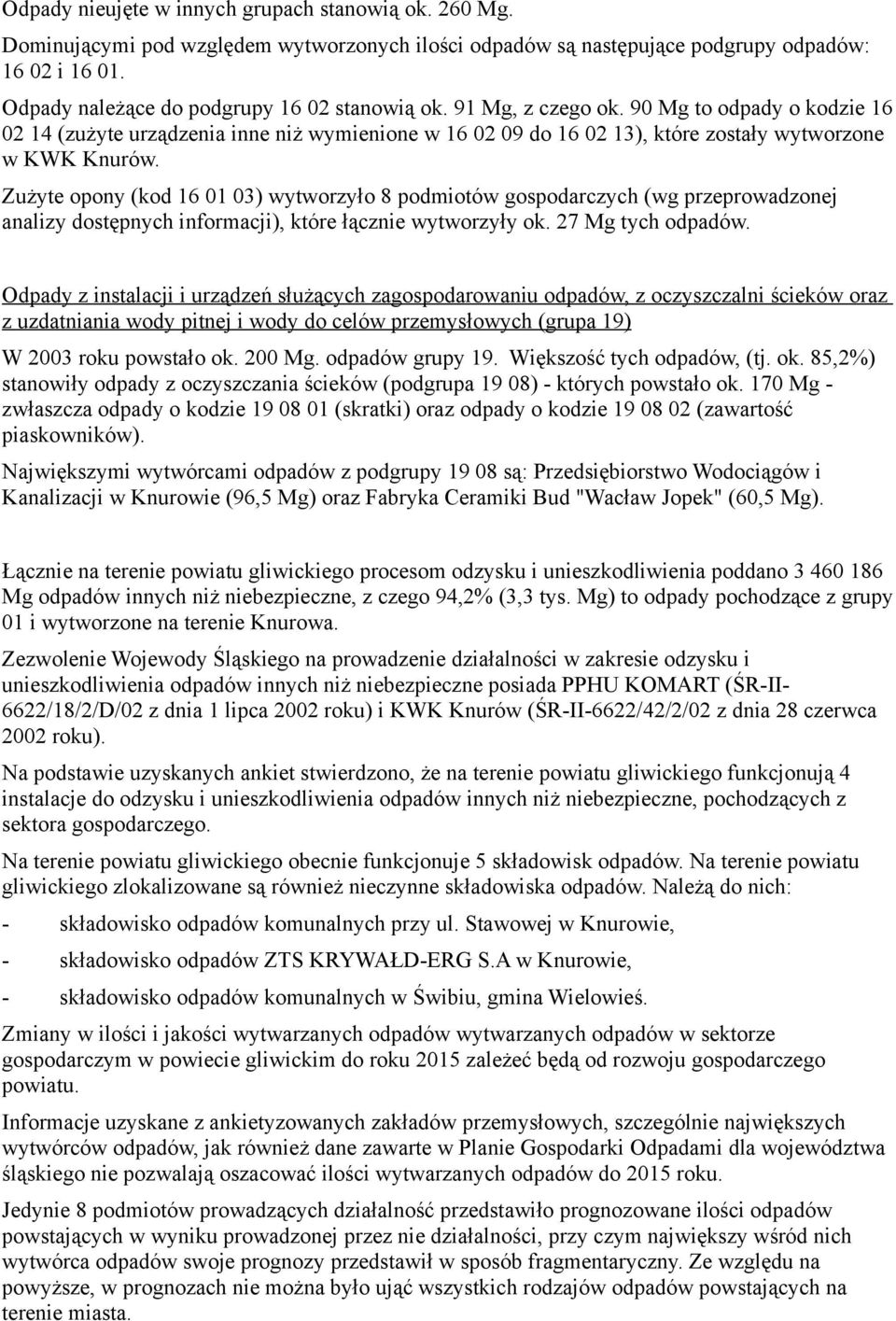 90 Mg to odpady o kodzie 16 02 14 (zużyte urządzenia inne niż wymienione w 16 02 09 do 16 02 13), które zostały wytworzone w KWK Knurów.