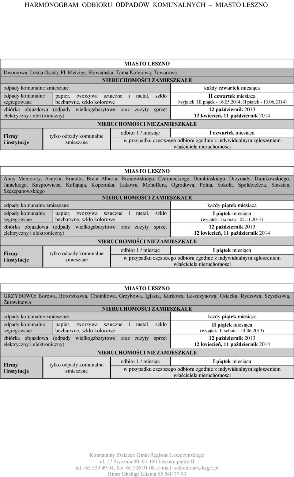 2014) Anny Memoraty, Asnyka, Brandta, Brata Alberta, Broniewskiego, Czarnieckiego, Dembińskiego, Drzymały, Dunikowskiego, Janickiego, Kasprowicza,