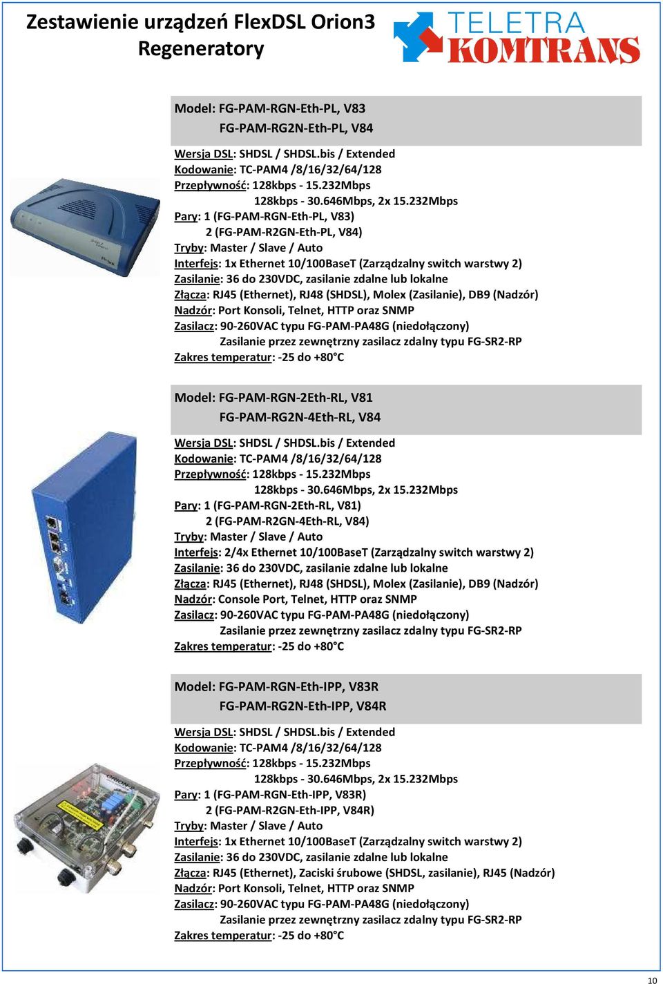 FG-PAM-RGN-2Eth-RL, V81 FG-PAM-RG2N-4Eth-RL, V84 128kbps - 30.646Mbps, 2x 15.