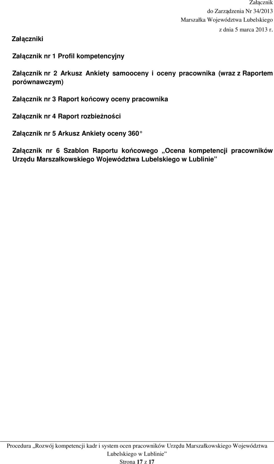 Raportu końcowego Ocena kompetencji pracowników Urzędu Marszałkowskiego Województwa Lubelskiego Procedura