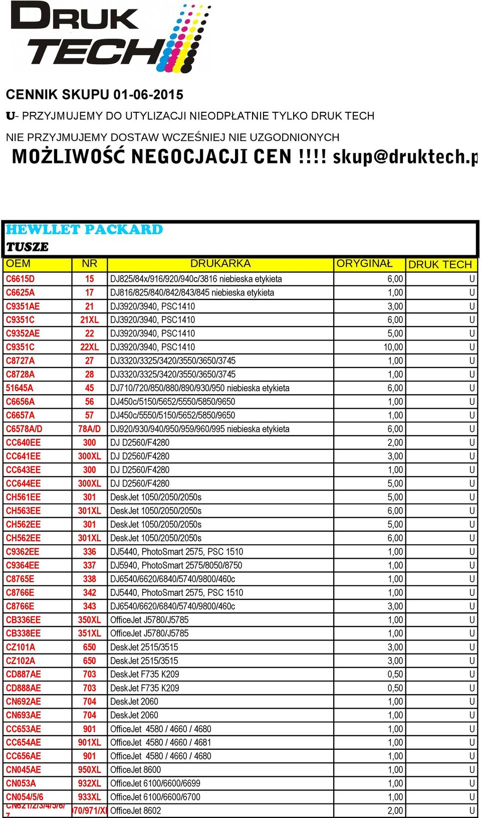 DJ3920/3940, PSC1410 3,00 U C9351C 21XL DJ3920/3940, PSC1410 6,00 U C9352AE 22 DJ3920/3940, PSC1410 5,00 U C9351C 22XL DJ3920/3940, PSC1410 10,00 U C8727A 27 DJ3320/3325/3420/3550/3650/3745 1,00 U