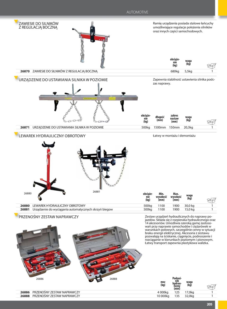 długość zakres nastaw 687 URZĄDZENIE DO USTAWIANIA SILNIKA W POZIOMIE 500kg 500mm 50mm 0,3kg LEWAREK HYDRAULICZNY OBROTOWY Łatwy w montażu i demontażu 6880 688 6880 LEWAREK HYDRAULICZNY OBROTOWY